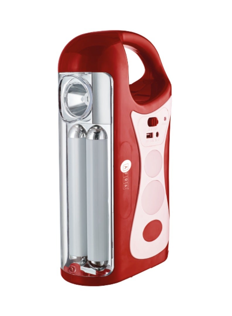 AFRA Rechargeable Lantern, 10 Watts, White & Red, Plastic Body, Solar Charging Port, Esma, Af-2403Rlnm, 2 Year Warranty - Image 1