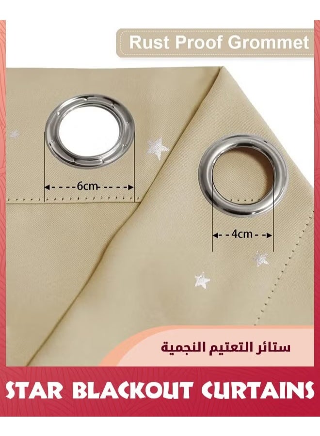 EETU Kids Stars Blackout Curtains,1 Panel Star Grommet,Thermal Insulated,Window Curtain Drapes For Light Blocking,Darkening Printed Curtains For Girls Boys Bedroom Living Room,Beige 132x213cm - Image 4