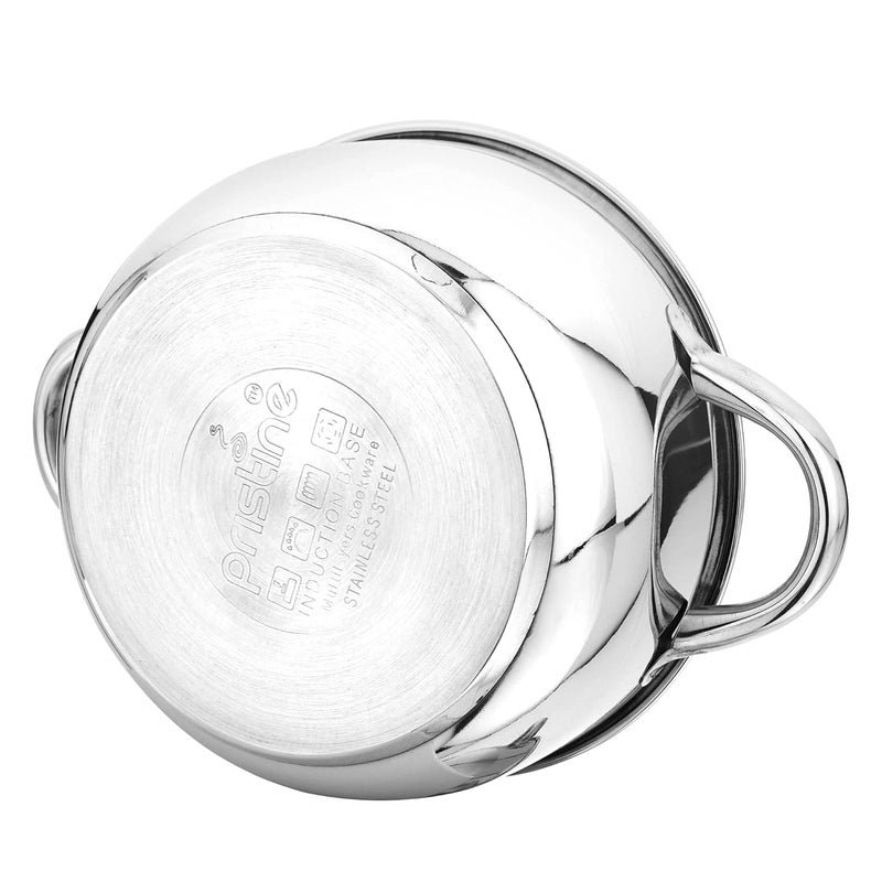 Pristine طباخ وكسرولة من الفولاذ المقاوم للصدأ ثلاثي الطبقات مع غطاء زجاجي، 14 سم، (1 لتر، فضي) - Image 4