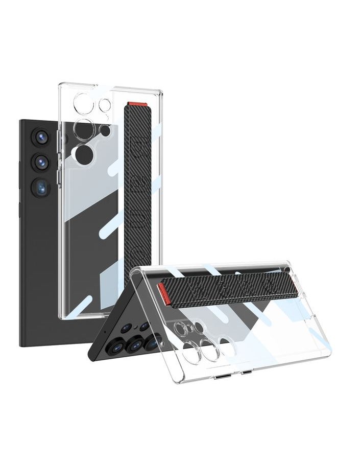 HuHa - Case Cover For Samsung Galaxy S24 Ultra 5G GKK Space Frame Transparent PC + TPU Phone Case with Wrist Strap Carbon Fiber Texture - Image 1