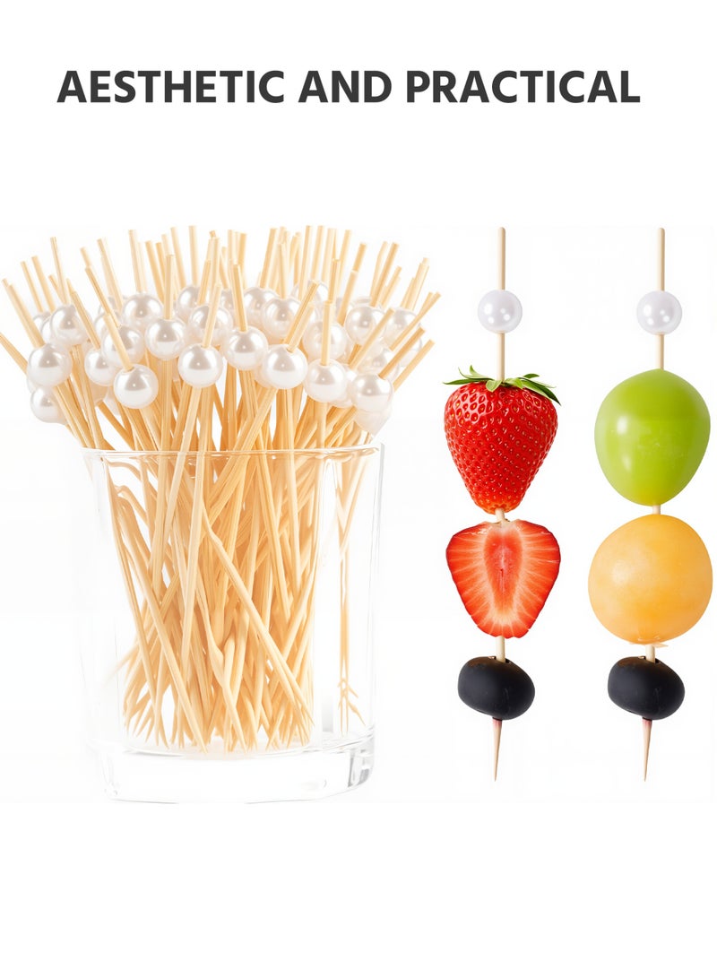 100 عصا خيزران بلون أبيض مائل للبيج مع لؤلؤة، عيدان تقديم صديقة للبيئة للاستعمال مرة واحدة، مثالية لأطباق الفواكه، تزيين المشروبات، حفلات الزفاف، الولائم، والحفلات - Image 2