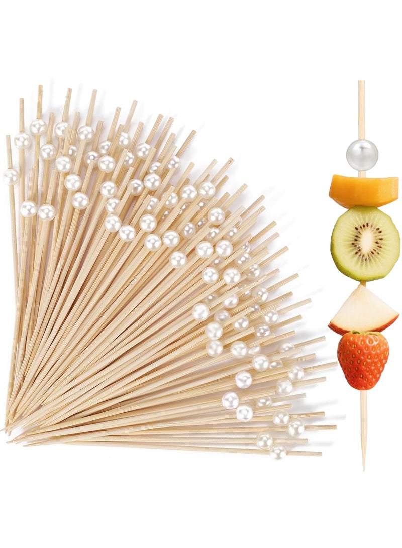 100 عصا خيزران بلون أبيض مائل للبيج مع لؤلؤة، عيدان تقديم صديقة للبيئة للاستعمال مرة واحدة، مثالية لأطباق الفواكه، تزيين المشروبات، حفلات الزفاف، الولائم، والحفلات - Image 1