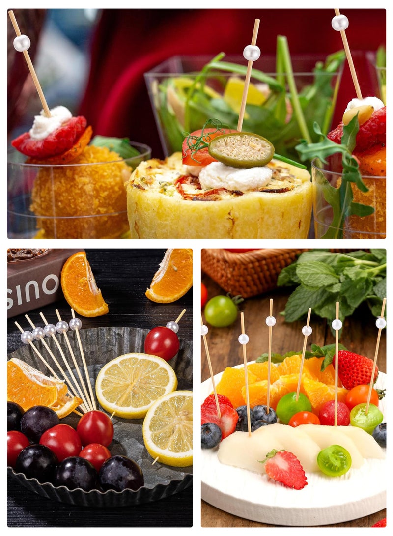 100 عصا خيزران بلون أبيض مائل للبيج مع لؤلؤة، عيدان تقديم صديقة للبيئة للاستعمال مرة واحدة، مثالية لأطباق الفواكه، تزيين المشروبات، حفلات الزفاف، الولائم، والحفلات - Image 5