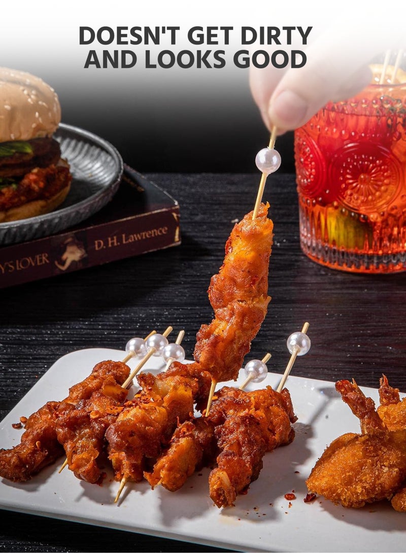 100 عصا خيزران بلون أبيض مائل للبيج مع لؤلؤة، عيدان تقديم صديقة للبيئة للاستعمال مرة واحدة، مثالية لأطباق الفواكه، تزيين المشروبات، حفلات الزفاف، الولائم، والحفلات - Image 3