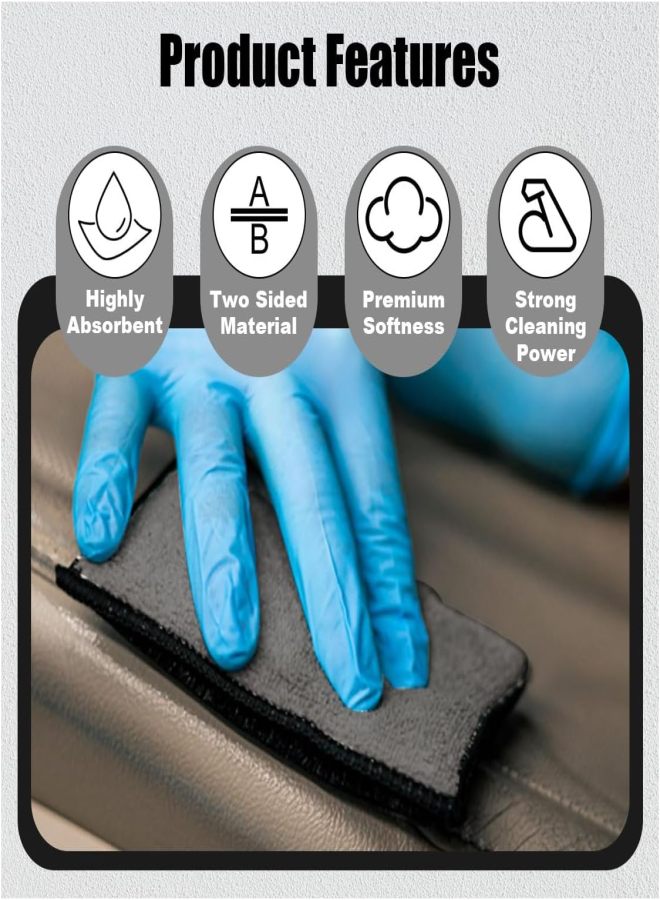 3Pcs 5 x 3 inch car interior cleaning sponges, microfiber sponges for car wash, interior cleaning ear pads for car skin, plastic - Image 3