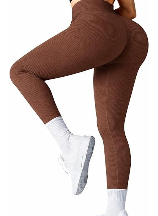 High Waist Ribbed Cotton Sports Leggings for Women and Girls Stretchy Breathable Activewear Comfortable Fit Up to 105 Kilo