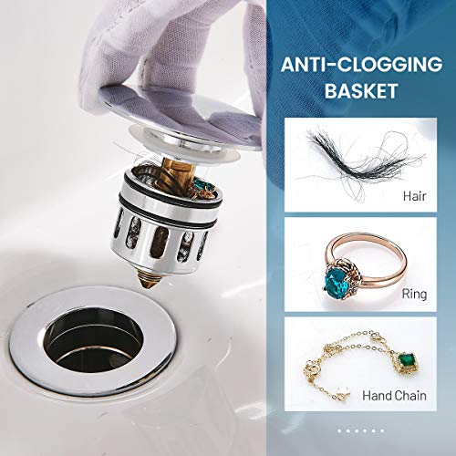 REGALMIX Vessel Sink Drain,Bathroom Pop-up Drain with Detachable Basket Stopper, Anti-Explosion and Anti-Clogging Drain Strainer, Sink Drain Assembly with Overflow Polished Chrome, REGALMIX RWF083H - Image 4