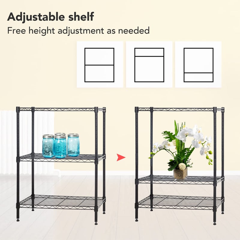 BestOffice 3-Shelf Adjustable Metal Storage Shelves Wire Shelving Unit Organizer Wire Rack 450Lbs Capacity for Small Places Kitchen Garage 23Lx13.2Wx30.2H,Black - Image 5