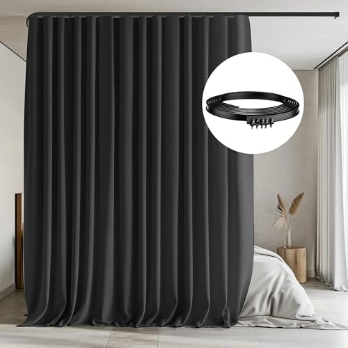 MaKefeile Room Divider Curtains with Flexible Ceiling Tracks Set,Blackout Curtain Ceiling Mount Curtain Track Privacy Room Dividers Ceiling Track Curtain Rod(Black Drape & Black Rail W 8.3 × H 7 FT) - Image 1