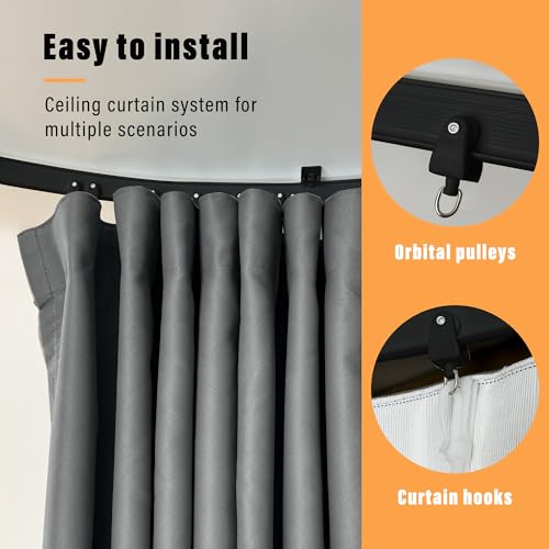 MaKefeile Room Divider Curtains with Flexible Ceiling Tracks Set,Blackout Curtain Ceiling Mount Curtain Track Privacy Room Dividers Ceiling Track Curtain Rod(Black Drape & Black Rail W 8.3 × H 7 FT) - Image 3