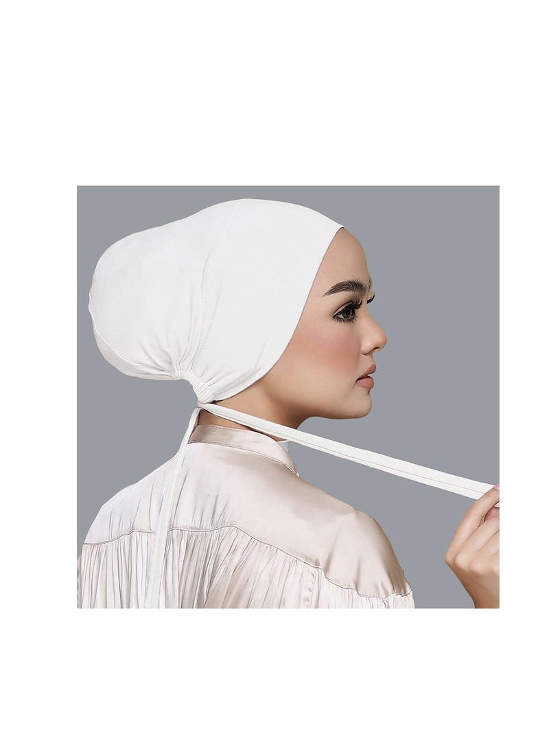 SYOSI 2 Packs Women Under Scarf Hat Hijab Cap Under Scarf Cap with Tie-Back Closure Black and White - Image 5