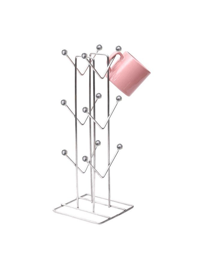 TechSrmaji™ Stainless Steel Kitchens V Shape 12 Cup Stand for Kitchen Dinning Table Coffee Cup Holder Stand Tree Stand Multifunction Under Shelf Tea Mug Holder Silver (Pack of 1) - Image 1