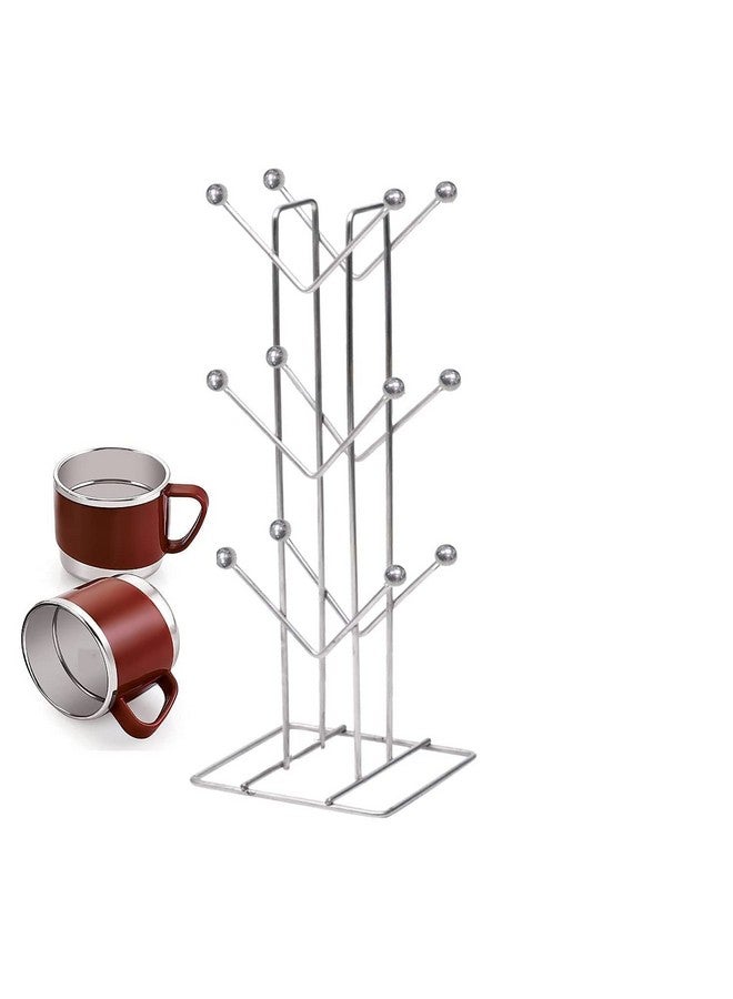 TechSrmaji™ Stainless Steel Kitchens V Shape 12 Cup Stand for Kitchen Dinning Table Coffee Cup Holder Stand Tree Stand Multifunction Under Shelf Tea Mug Holder Silver (Pack of 1) - Image 2