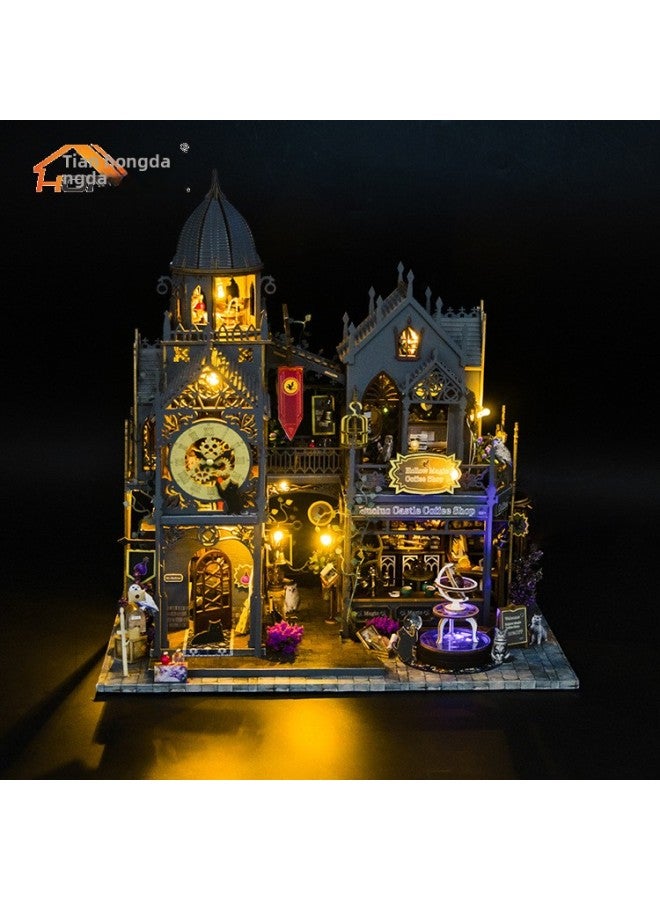 Hongda Handmade Diy Puzzle Puzzle Magic Castle Miniature Doll House Building Model Wooden Simulation 3D Castle-Color:L2401 Bilingual Version - Image 1