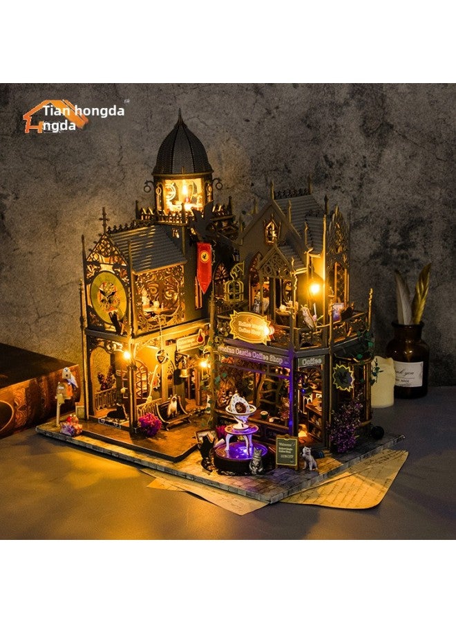 Hongda Handmade Diy Puzzle Puzzle Magic Castle Miniature Doll House Building Model Wooden Simulation 3D Castle-Color:L2401 Bilingual Version - Image 2