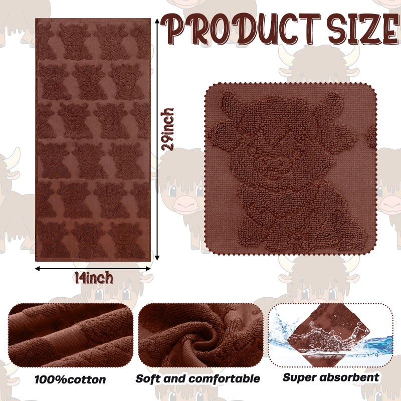 SmoothNovelty 2 Pcs 3D Highland Cow Hand Towels Bathroom Decor Dark Brown 100% Cotton Absorbent Jacquard Weave Decorative Towels for Bathroom Kitchen Highland Cow Gift, 14 x 29 Inches - Image 2