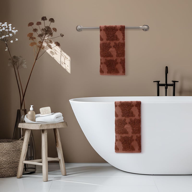SmoothNovelty 2 Pcs 3D Highland Cow Hand Towels Bathroom Decor Dark Brown 100% Cotton Absorbent Jacquard Weave Decorative Towels for Bathroom Kitchen Highland Cow Gift, 14 x 29 Inches - Image 3