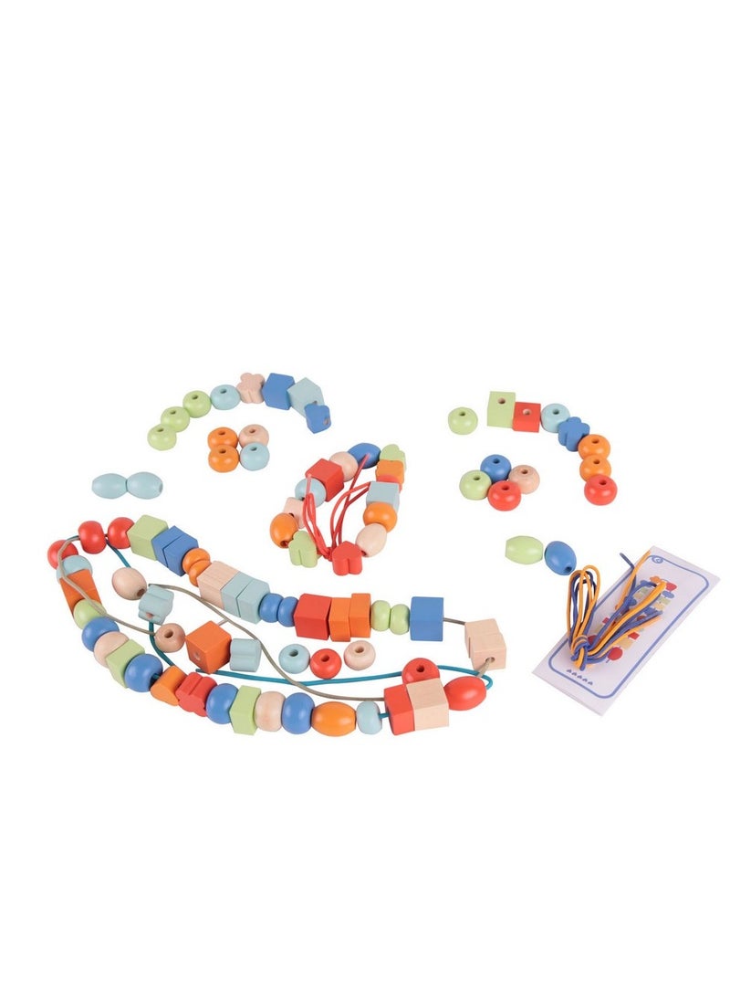 Classic World - Classic World 90 Lacing Beads - Wooden Bead Set for Kids, Stringing Beads, Counting, Pattern Making,  Preschool Activity, Colorful Beads - Image 1
