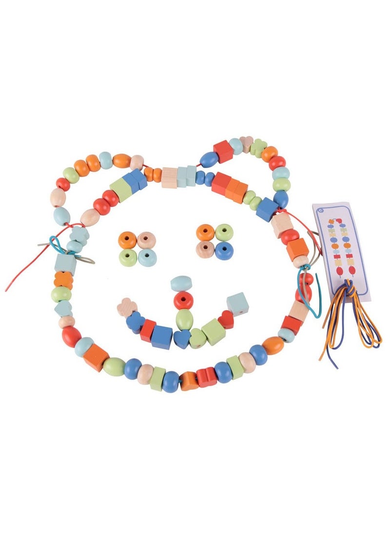 Classic World - Classic World 90 Lacing Beads - Wooden Bead Set for Kids, Stringing Beads, Counting, Pattern Making,  Preschool Activity, Colorful Beads - Image 1