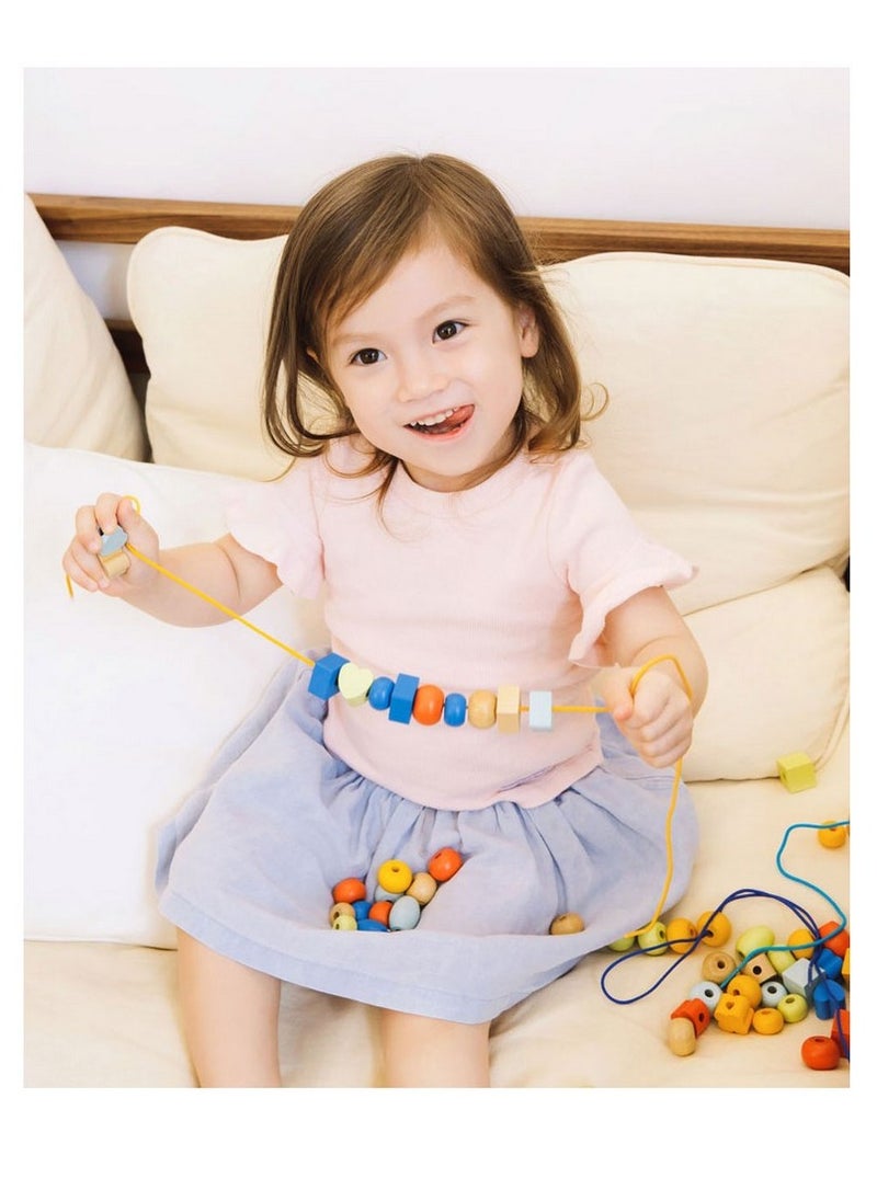 Classic World - Classic World 90 Lacing Beads - Wooden Bead Set for Kids, Stringing Beads, Counting, Pattern Making,  Preschool Activity, Colorful Beads - Image 1
