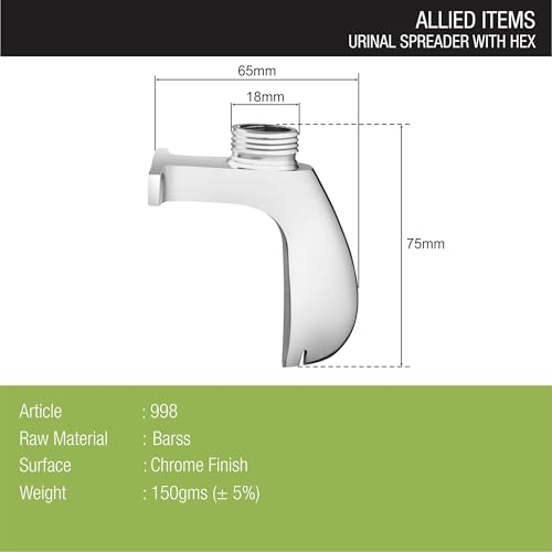 LIPKA Full Brass Urinal Spreader with Hex | Heavy Quality Urinal Spreader | Brass Urinal Spreader Male Thread | Brass Urinal Spreader For Bathroom | Chrome Finished (Pack Of 1) - Image 2
