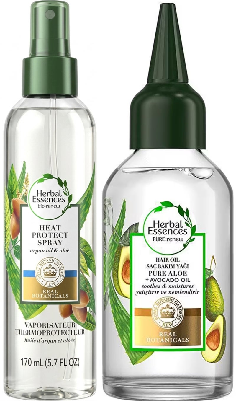 Heat Protect Spray 170ML (Argan Oil & Aloe) & Hair Oil (Pure Aloe + Avocado Oil) 100ML