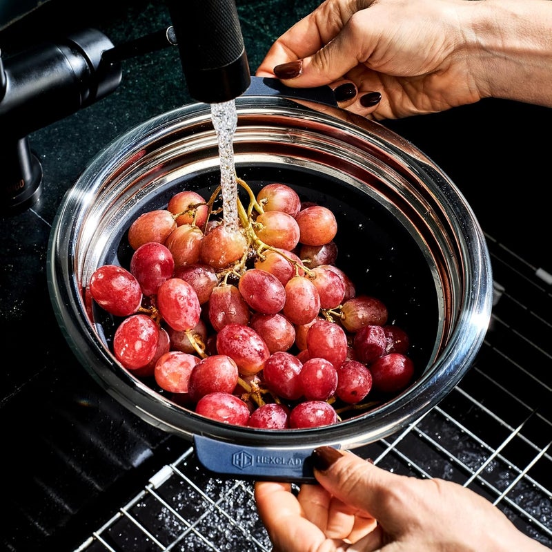 HexClad 2-Piece Steamer Basket Set for Steaming and Draining, Fits 's 3 and 8Qt Pots, Dishwasher-Safe, Space-Saving Design, Heat-Safe to 425ºF, Non-Slip Handles, Silicone and Stainless Steel - Image 2