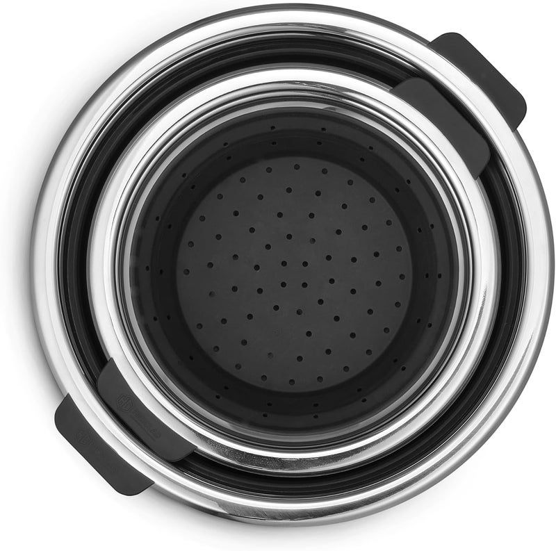 HexClad 2-Piece Steamer Basket Set for Steaming and Draining, Fits 's 3 and 8Qt Pots, Dishwasher-Safe, Space-Saving Design, Heat-Safe to 425ºF, Non-Slip Handles, Silicone and Stainless Steel - Image 4