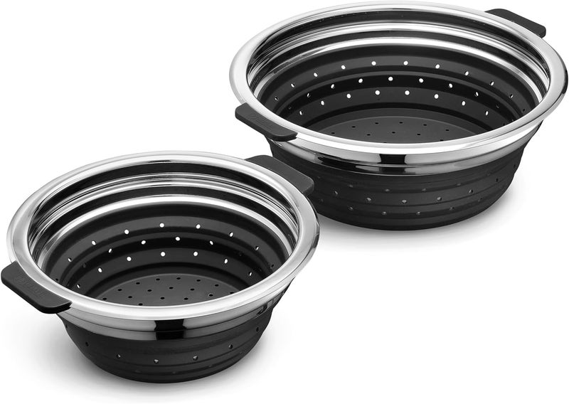 HexClad 2-Piece Steamer Basket Set for Steaming and Draining, Fits 's 3 and 8Qt Pots, Dishwasher-Safe, Space-Saving Design, Heat-Safe to 425ºF, Non-Slip Handles, Silicone and Stainless Steel - Image 1