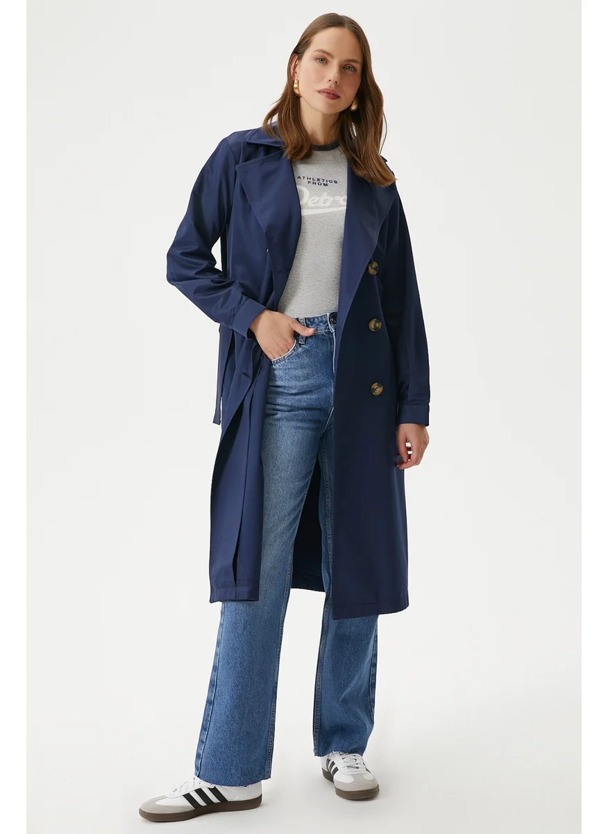 Ritnice Women's Light Seasonal Navy Blue Trench Coat