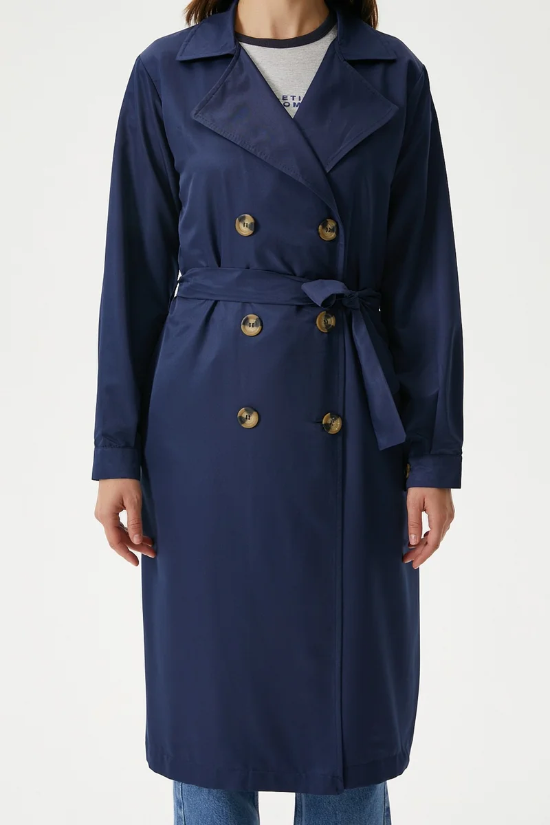 Ritnice Women's Light Seasonal Navy Blue Trench Coat