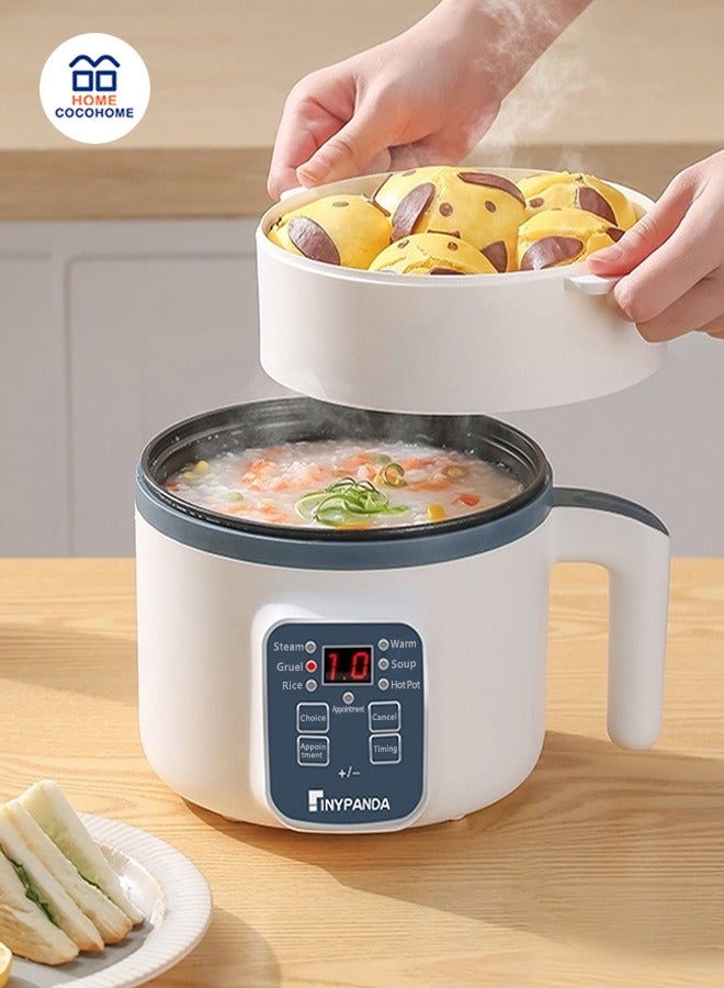 cocohome Automatic Rice Cooker with Steamer, Non-stick Inner Pot, Stainless Steel Body, Boil/Steamer/Keep Warm Function, 1.7L, 600W, Multifunctional Rice Cooker for 1-2 Persons (Rice, Soup, Porridge, Low Sugar Rice, Cake, Steamed Vegetables) - Image 1
