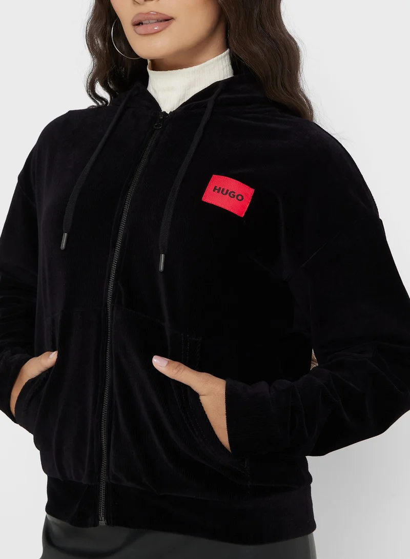 HUGO Logo Zip Through Hoodie