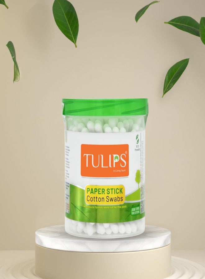 TULIPS Cotton Ear buds/Swabs (pack of 4) With White PAPER Sticks, 100/200 tips in a Jar - Image 2