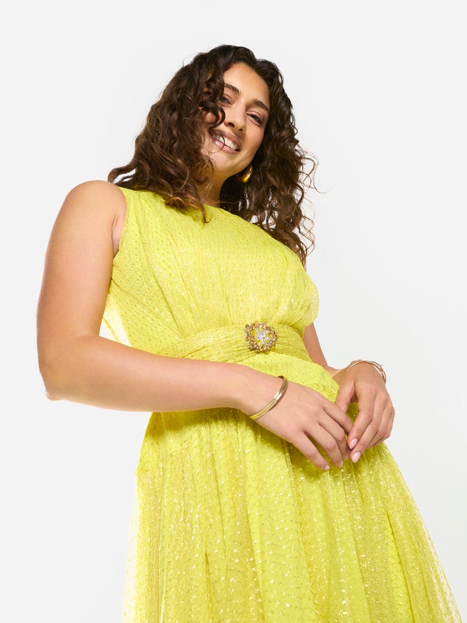 House of Moda Textured Mesh Overlay Gown Maxi Dress - Image 5