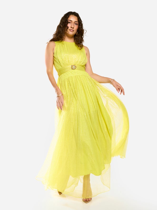 House of Moda Textured Mesh Overlay Gown Maxi Dress - Image 3
