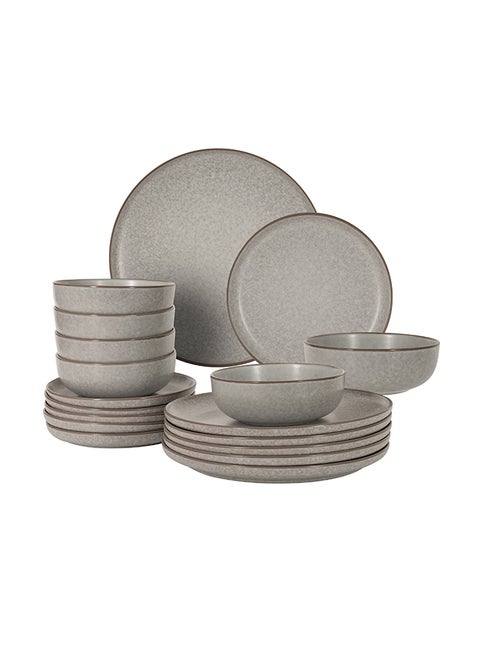 18 piece Stoneware Dinnerware Set, Set for 6, Microwave & Dishwasher Safe, Dark Grey with Rim