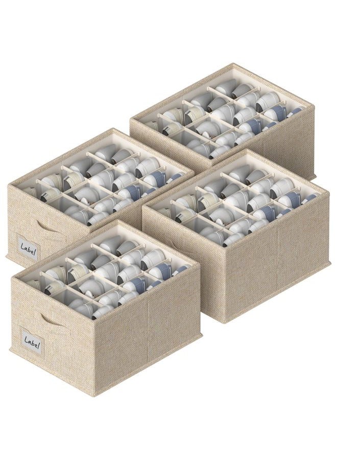 FHSQX 4 Pack Shoe Organizer for Closet,Foldable Shoe Organizer,Fits up to 48 Pairs,Storage Containers with Bottom Support for Shoes (Beige, (16.5 * 12.6 * 9.5) x4) - Image 1