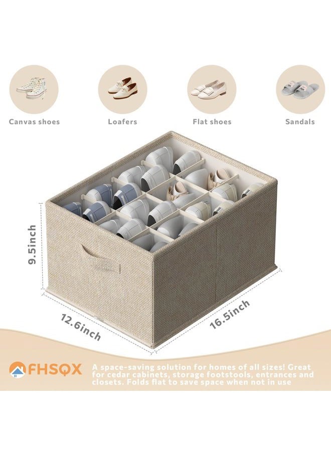 FHSQX 4 Pack Shoe Organizer for Closet,Foldable Shoe Organizer,Fits up to 48 Pairs,Storage Containers with Bottom Support for Shoes (Beige, (16.5 * 12.6 * 9.5) x4) - Image 4