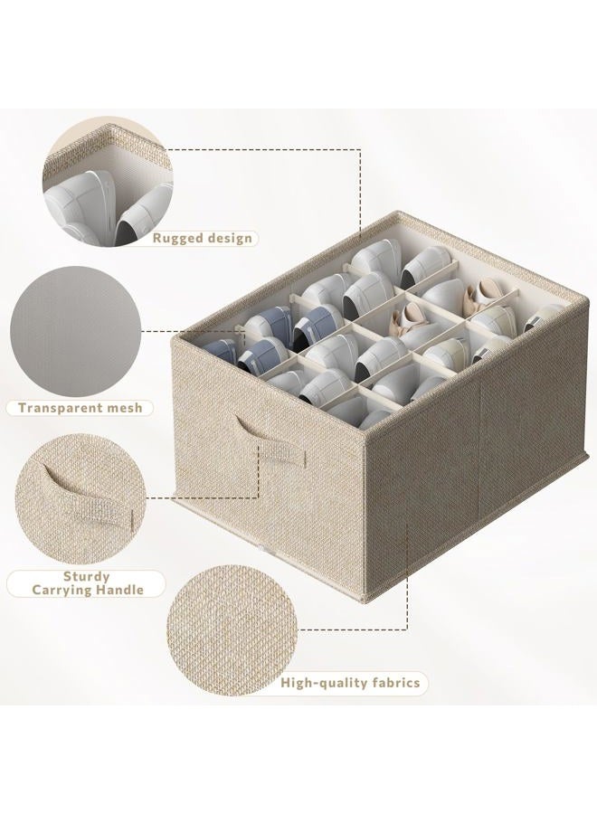 FHSQX 4 Pack Shoe Organizer for Closet,Foldable Shoe Organizer,Fits up to 48 Pairs,Storage Containers with Bottom Support for Shoes (Beige, (16.5 * 12.6 * 9.5) x4) - Image 5