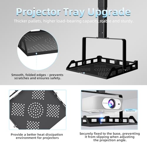 Salange 3-in-1 Projector Mount, Adjustable Height Ceiling/Wall Mount with Tray, Heavy-Duty Stand w Cable Management, Holds Up to 22 lbs, Ideal for Home Theater and Office (Black) - Image 4