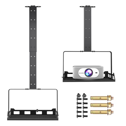 Salange 3-in-1 Projector Mount, Adjustable Height Ceiling/Wall Mount with Tray, Heavy-Duty Stand w Cable Management, Holds Up to 22 lbs, Ideal for Home Theater and Office (Black) - Image 1