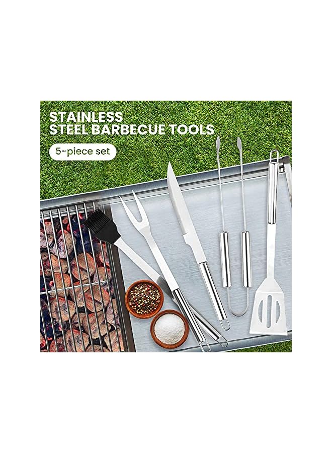 IAF Tools Set, 5Pcs Stainless Steel Portable Grill Accessories, For Home Patio Backyard Grilling Lawn Camping Hiking, Picnics Kitchen, Grill Tool With Knife Brush Fork Spatula Tong, With Oxford Bag - Image 3