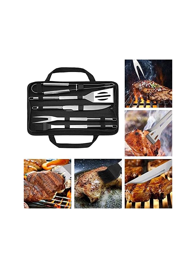 IAF Tools Set, 5Pcs Stainless Steel Portable Grill Accessories, For Home Patio Backyard Grilling Lawn Camping Hiking, Picnics Kitchen, Grill Tool With Knife Brush Fork Spatula Tong, With Oxford Bag - Image 2