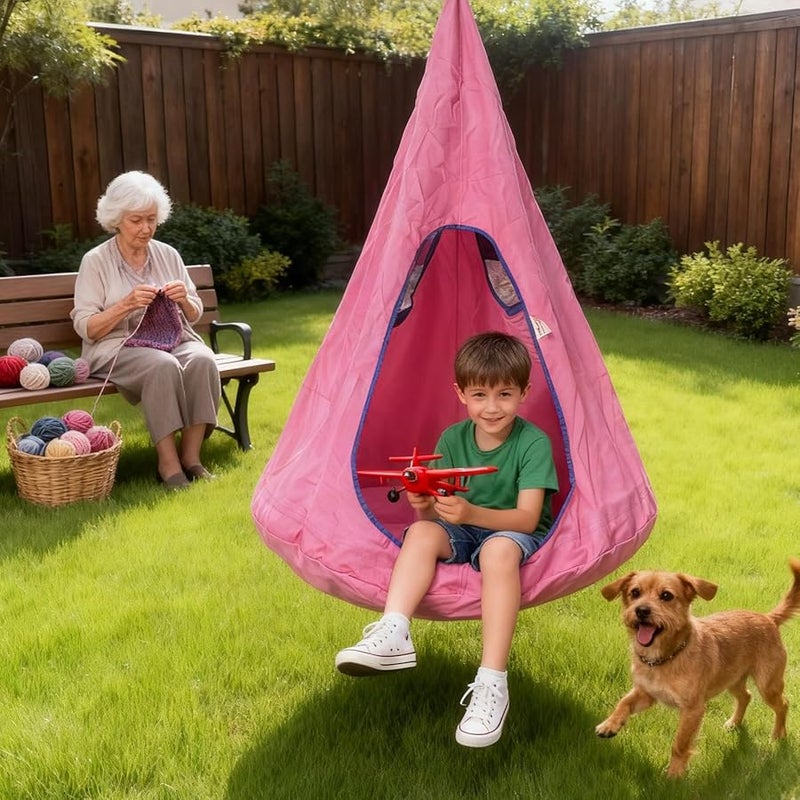 Pink Kids Swing Chair Hammock with Cushion Adjustable Indoor Outdoor Max 150kg - Image 2