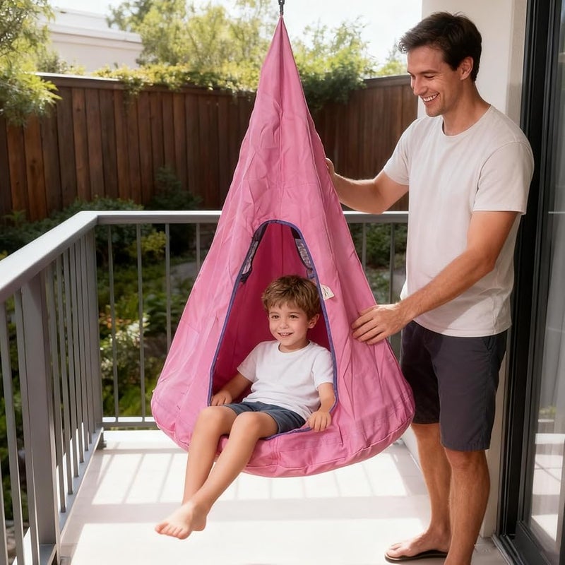 Pink Kids Swing Chair Hammock with Cushion Adjustable Indoor Outdoor Max 150kg - Image 3