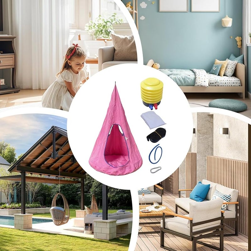 Pink Kids Swing Chair Hammock with Cushion Adjustable Indoor Outdoor Max 150kg - Image 5