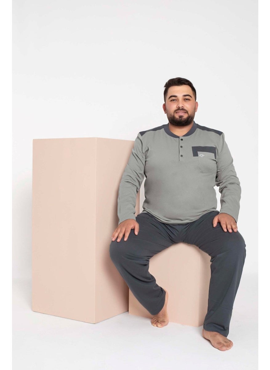 Bie's Men's Plus Size 3 Button 100% Cotton Seasonal Pajama Set with Pockets  - Image 2
