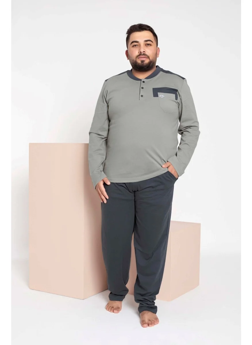 Bie'S Men's Plus Size 3 Button 100% Cotton Seasonal Pajama Set with Pockets