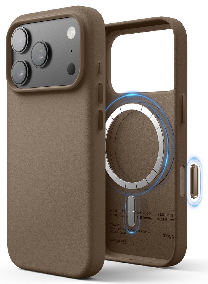 Elago Magnetic Leather case for iPhone 17 Pro (2025) [Camera Control Button Cover] Vegan Leather, Shockproof, Water-Resistant [Magsafe Compatible] - Taupe - Image 1